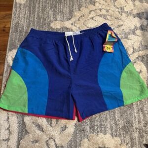 Vintage 80s NWT Laguna Shorts XL 40-42 COLOR BLOCK Swim Trunks Mesh Lined PURPLE